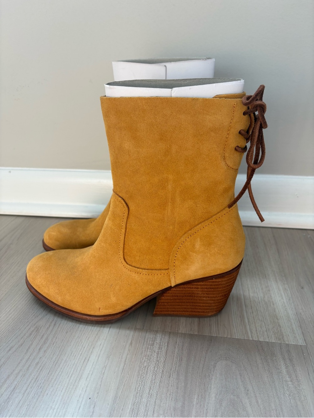 Kork-Ease Women's Suede Ankle Boots in Mustard Yellow - Picture 2 of 4